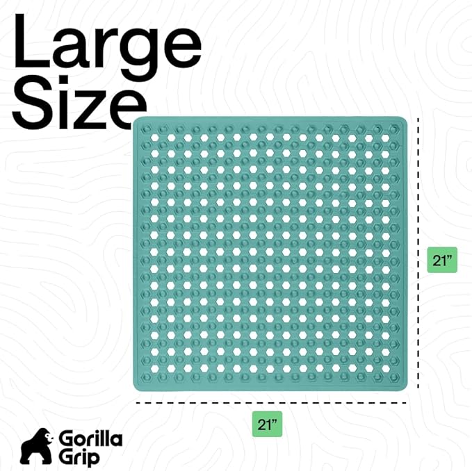 GORILLA GRIP Patented Square Shower Stall Mat, Small Bathtub Floor Mats for Stand Up Showers, Suction Cups and Drain Holes, Machine Wash, Soft on Feet, Bathroom Accessories 21x21 Inch Turquoise Opaque - Bloomnest