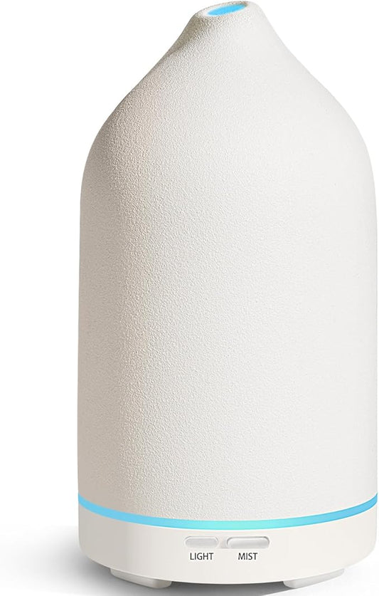 URPOWER 120ML Essential Oil Diffuser Ceramic Aromatherapy Diffuser with 7-Color LED Lights, Auto Shut-Off, 2 Mist Modes, Humidifier for Home Office Decor, Scent Diffuser for Yoga Spa - Bloomnest