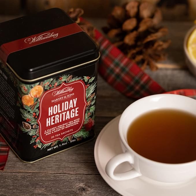 Harney & Sons Holiday Heritage Colonial Williamsburg Blend | Black Tea with Warm Apple, Cinnamon, and Orange Peel,20 Count (Pack of 1) - Bloomnest