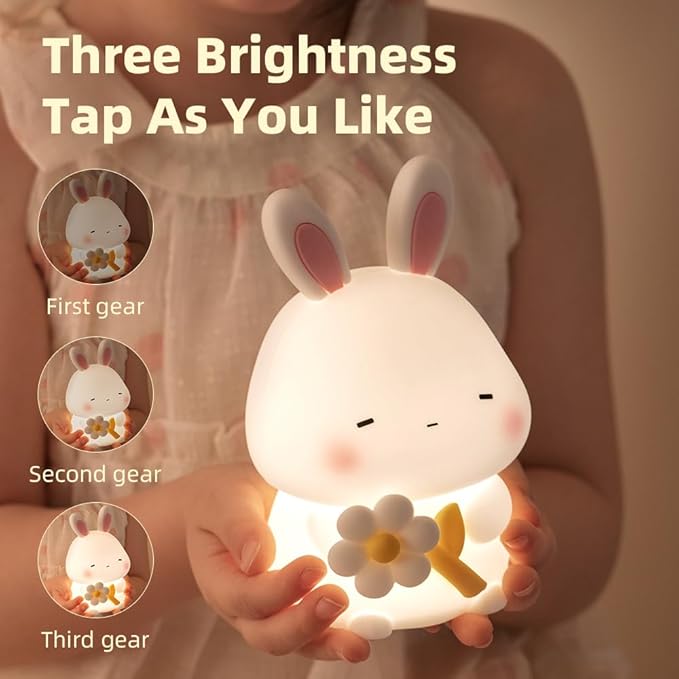 Bunny Night Light for Kids, Cute Rabbit Soft Silicone Lamp, Baby Nursery Nightlight, Touch Dimmable, 1200mah Battery, Kawaii Stuff Home Decor, Christmas Holiday Gift for Girl,Boy,Toddler - Bloomnest