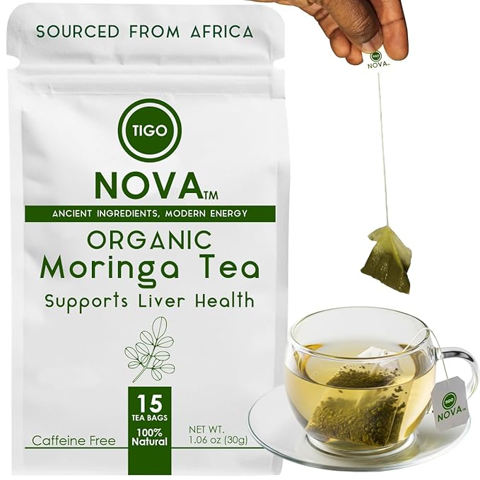 Premium Organic Moringa Tea Bags, 100% Natural and Organic Ingredients, Caffeine free | Authentic African Origin | Eco-conscious Teabags (15 count) Immune System & Digestion Support Herbal Tea - Bloomnest