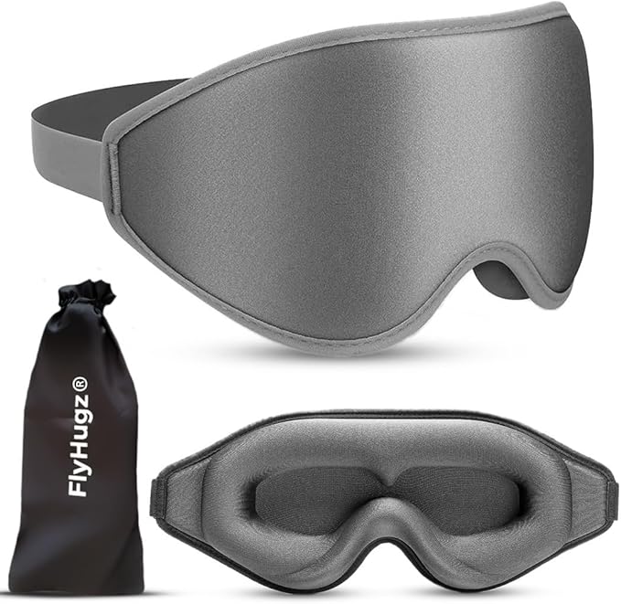 FlyHugz® 3D Travel & Home Sleep Mask | Ultra-Soft, 100% Light-Blocking Eye Mask for Deeper Sleep | Zero Eye Pressure, Adjustable Strap with Nose Bridge Design | Perfect for Travel and Insomnia - Bloomnest