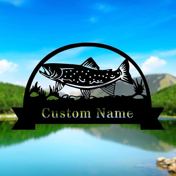 Trout Fishing Custom Metal Sign | Personalized Fish Wall Art | Large Animal Theme Decorative Sign - Bloomnest