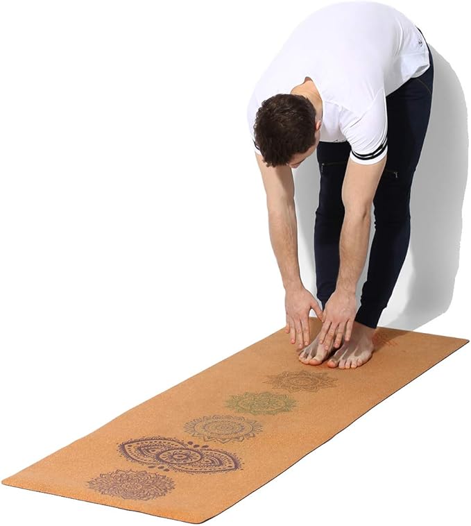 Shakti Warrior Chakra Cork Yoga mat - Artist Designed, Premium eco Friendly mats, Non Slip, Non Toxic, Great for Regular & Hot Yoga, Pilates and Work Out (72 inch x 24 inch x 3mm Thick) - Bloomnest
