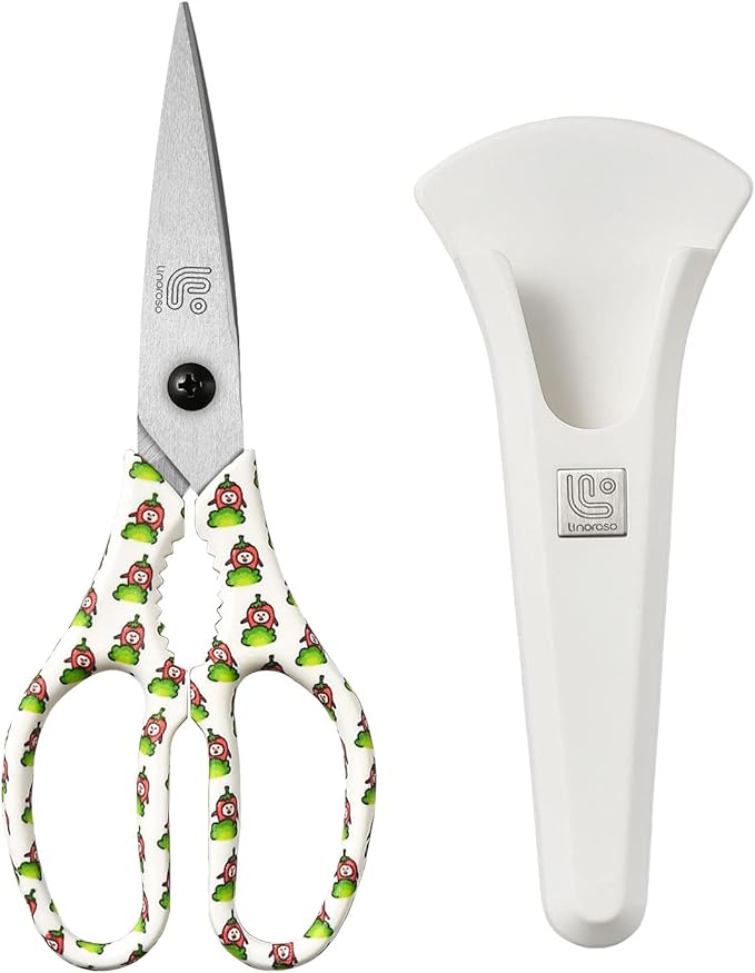 Linoroso Kitchen Scissors Heavy Duty Kitchen Shears with Magnetic Holder Made with Japanese Steel 4034, Multipurpose Ultra Sharp Cooking Scissors for Meat/Vegetables/BBQ/Herbs/Pizza (Graphic,Chili) - Bloomnest