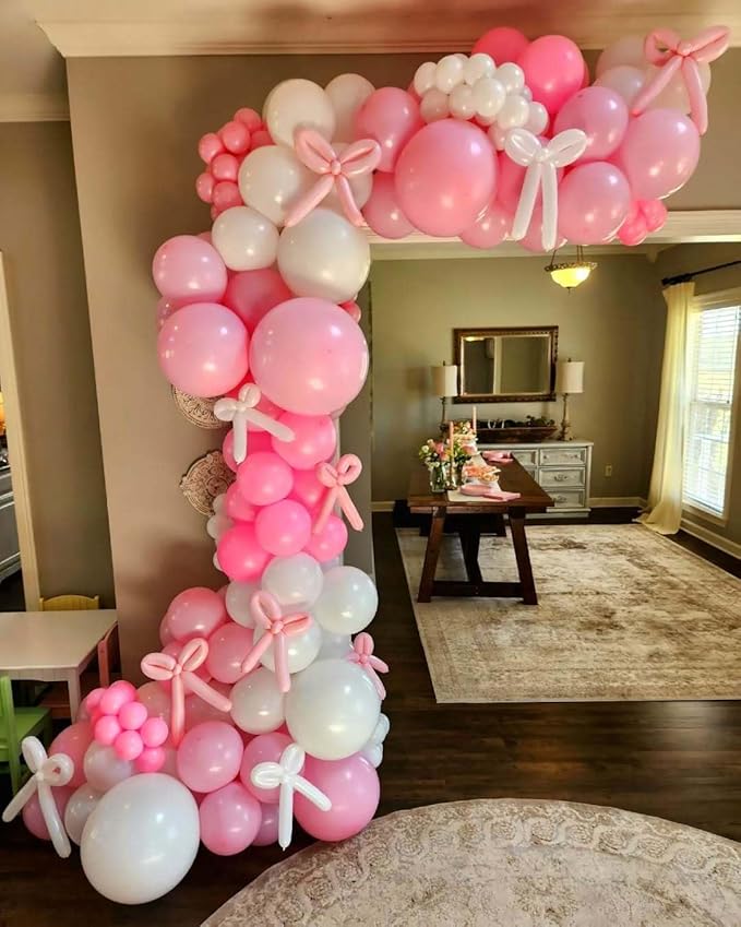 Pink Bow Balloon Garland Arch Kit - Coquette Birthday Decorations Coquette Bow Pink and White Balloon Arch Kit Different Size for Bridal Girls Birthday Baby Shower Valentine's Day Decorations - Bloomnest