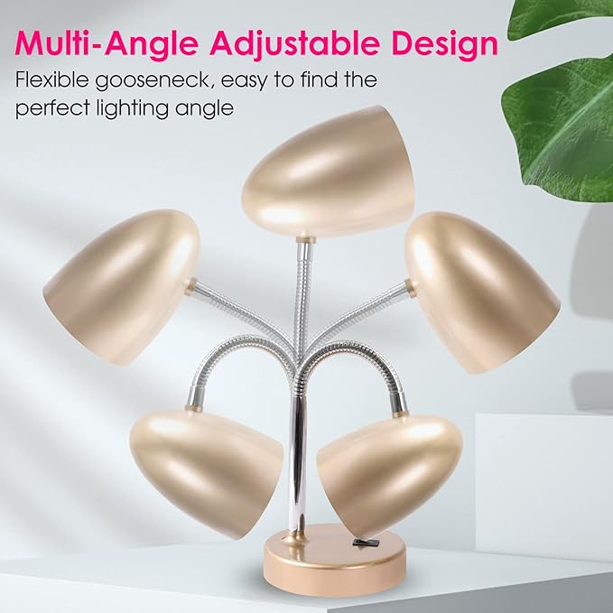 ENERGETIC SMARTER LIGHTING LED Desk Lamp, Flexible Gooseneck with Table lamp, 3.5W 240LM 4000K Cool White Study Lamps for Bedroom and Office, Eye Protection, ETL Listed,Gold - Bloomnest