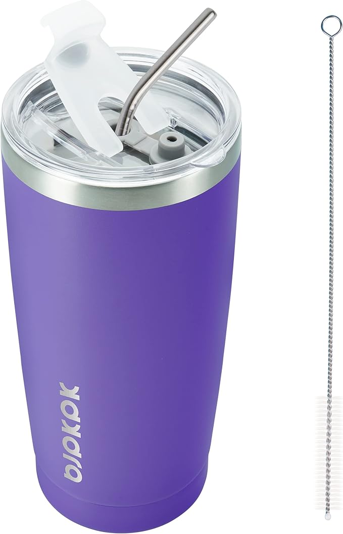 BJPKPK Purple Insulated Tumbler With Lid And Straw 20 oz Stainless Steel Tumblers Coffee Thermal Cup - Bloomnest