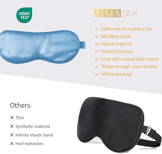 ZIMASILK Adjustable 100% 22 Momme Mulberry Silk Sleep Mask for Sleeping, Filled with Premium Mulberry Silk, Softest & Breathable Eye Sleeping Mask (Sky Blue) - Bloomnest