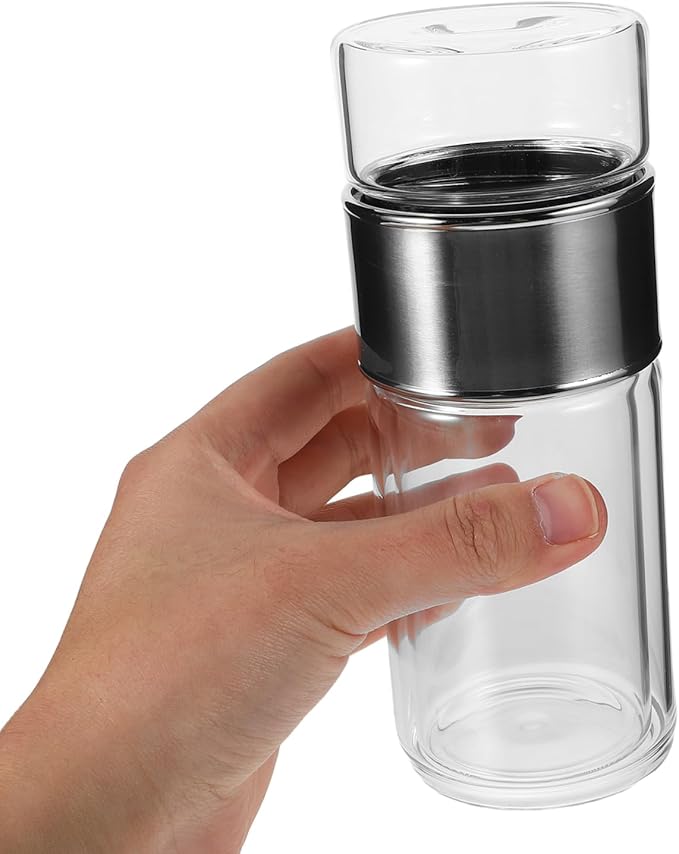 Double Glass Tea Infuser Bottle with Integrated Strainer Tea Separation Cup for Loose Leaf Tea Safe High Borosilicate Glass Versatile for Tea and Infused - Bloomnest