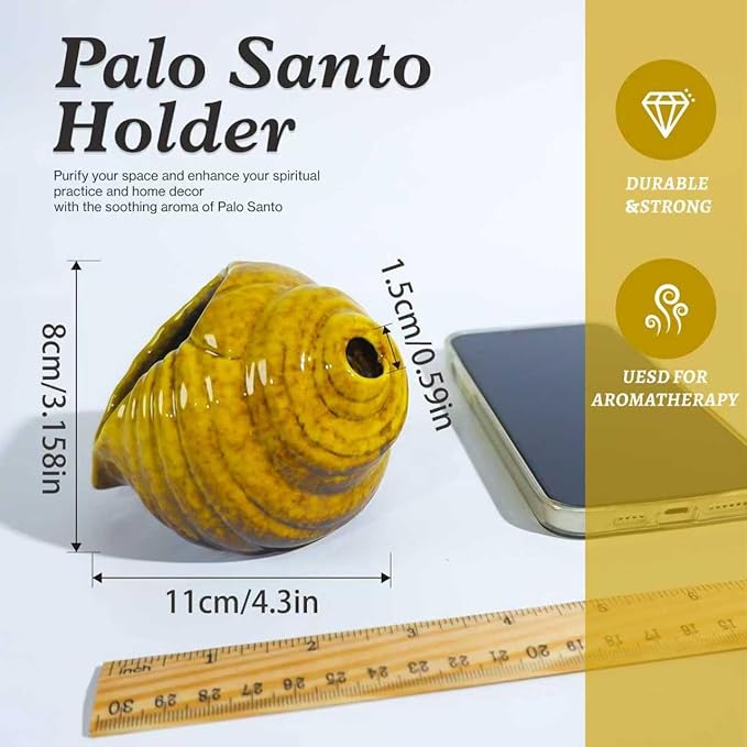 Yellow Ceramic Conch Palo Santo Holder - Mini Chimney Incense Burner, Tabletop Smudge Bowl Compatible with Sage/Sticks/Cones/Copal,for Yoga、Zen Meditation、Witchcraft, Ideal Altar Decor Gift - Bloomnest