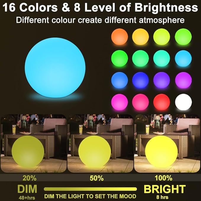 16 In Cordless LED Glowing Ball Light, LED Globe Orb Night Light w/Remote,16RGB Color Changing Waterproof Light Up Ball Rechargeable Indoor/Outdoor Mood Lamp for Nursery Garden Patio Party Bar Decor. - Bloomnest