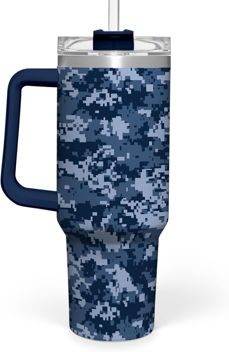 Camouflage Tumbler 40oz Stainless Steel Insulated with Lid & Straw, Camo Travel Mug Cup Gifts for Men Dad Husband Brother Grandpa Veteran Hunting Lover on Christmas Birthday Valentine Fathers Day