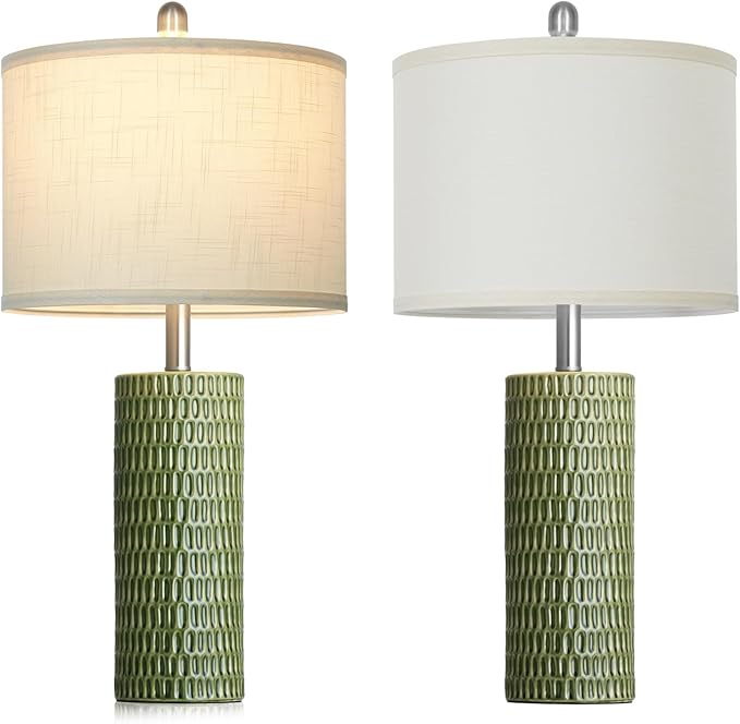 Modern Ceramic Table Lamps for Night Stands - Bedside Lamps Set of 2 for Nightstand, 27" Green Elegant Bedroom Lamp for Night Stand Desk Side End Table Home Decor(2 Bulbs Included) - Bloomnest