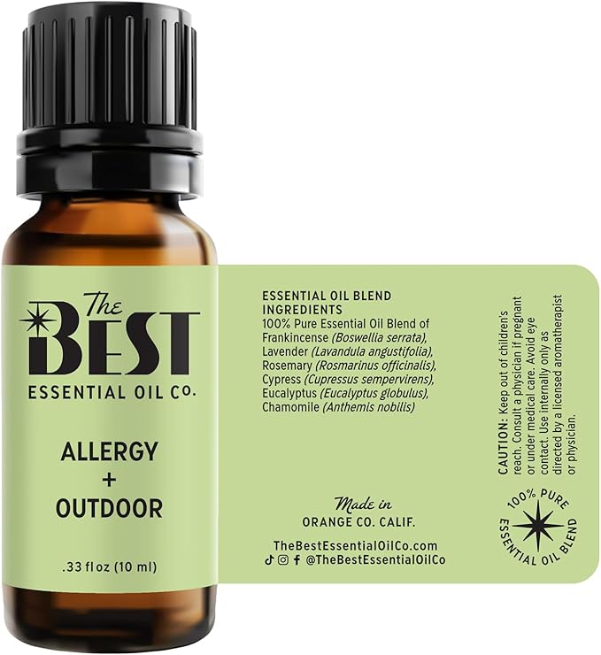 The Best Allergy + Outdoor Essential Oil Blend- Premium Grade- 100% Pure & Natural for Aromatherapy, Diffuser, Spa, Massage, Air Freshener- 10 ml (.33 fl oz) - Bloomnest