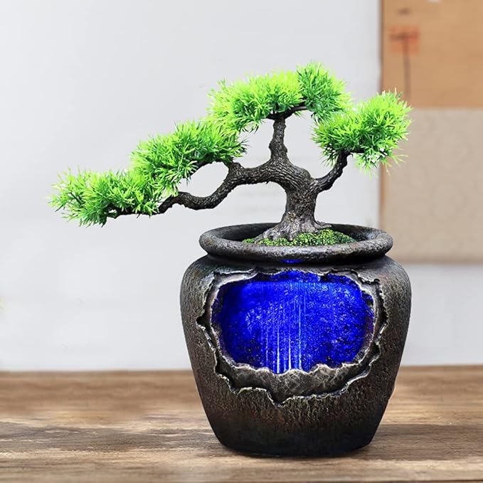 Rockery Fountain Waterfall, Resin Feng Shui with LED Lights Desktop Fountain Waterfall for Indoor Outdoor Home Office Decor - Bloomnest