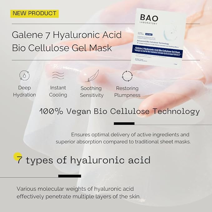 Galene 7 Hyaluronic Acid Bio Cellulose Gel Mask | Intense Hydration & Soothing Effects for Face | Skin Care Face Facial Mask | 100% Vegan, 330 g (6 pairs) - Bloomnest