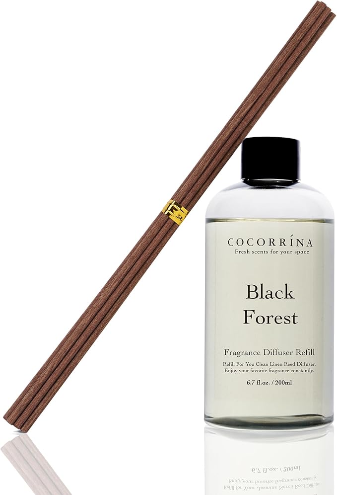 Cocorrína Refill - Black Forest Scented Reed Diffuser Oil with 8 Sticks, Home Fragrance for Bedroom, Bathroom, Oil Diffuser Home Décor, 6.7 oz. (200 ml) - Bloomnest