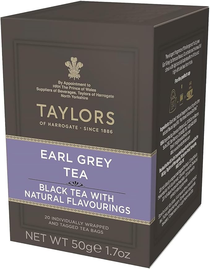 Taylors of Harrogate Earl Grey, Black Tea, Individually Wrapped Bags, 20 Count (Pack of 1), Fragrant, Delicate & Light, Caffeinated, Enjoy Hot or Iced, 20 Teabags - Bloomnest