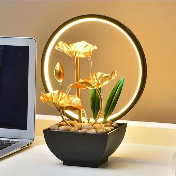 TiCin USB Powered Tabletop Fountain with Natural Rocks and LED Ring Lights, Tabletop Humidifier, Humidifier for Bedroom, Home and Office Decor - Bloomnest