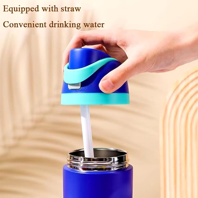 DUTHINGS Insulated Stainless Steel Water Bottle with Straw, 24 oz – Leakproof, BPA-Free Reusable Sports & Travel Bottle with Replacement Straw and Cleaning Brush (Blue) Bloomnest