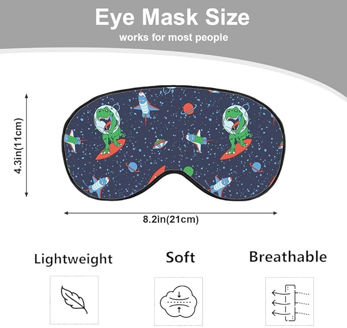 Astronaut Dinosaur Sleep Eye Mask Eye Cover Rex Tyrannosaurus Space Surf Funny Animal Silk Eye Mask for Sleeping with Adjustable Strap for Travel Nap Shift Work Office - Bloomnest