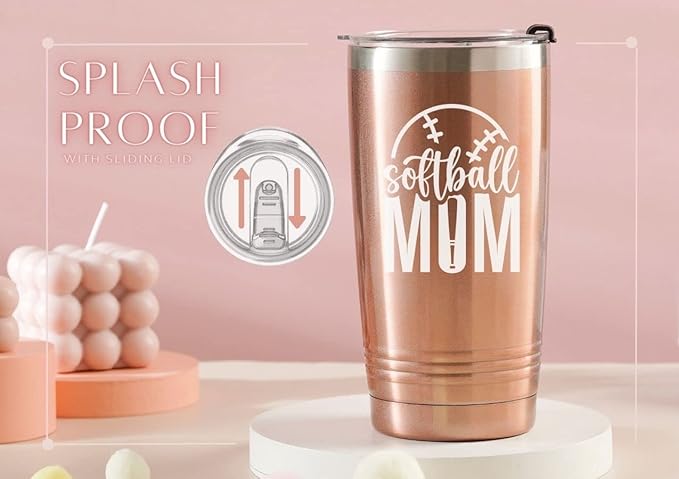 Onebttl Softball Mom Gifts, Gifts for Softball Player Daughter 20oz Skinny Stainless Steel Cup with Lid and Straw- Rose Gold - Bloomnest