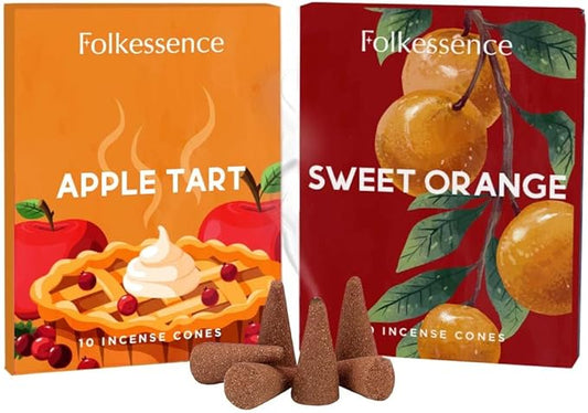 Folkulture Incense Cones for Waterfall | 20 Pc Incense Cone Scented | 2 Fragrance Cone-Insenses - Sweet Orange & Apple Tart| Natural, Non Toxic | Christmas Inscents-Cones | Relaxing, Meditation
