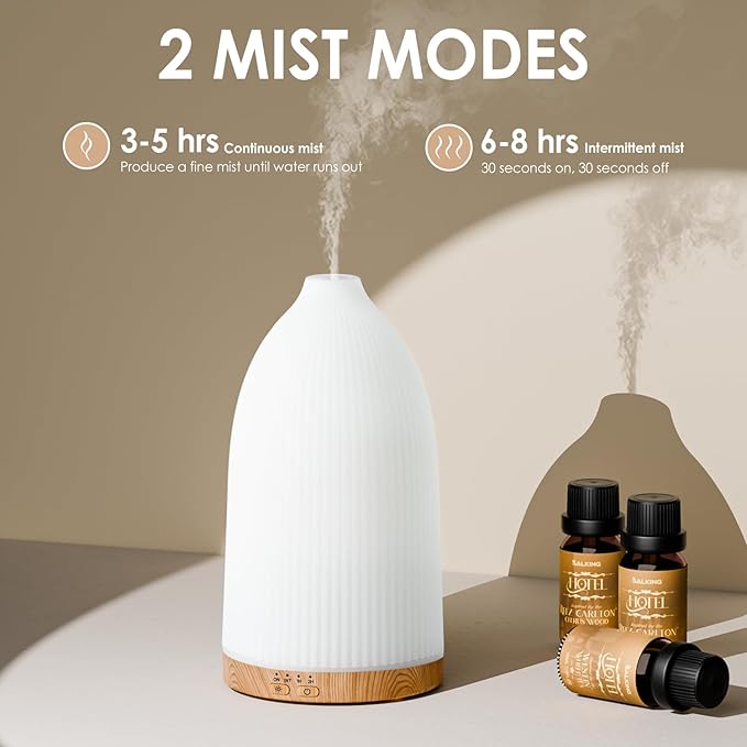 SALKING Essential Oil Diffuser, 100ml Aromatherapy Diffusers with Adjustable Mist Mode Timer Setting, Ultrasonic Diffusers for Essential Oils, Warm White Lights, 7 LED Colors, for Office Home - Bloomnest