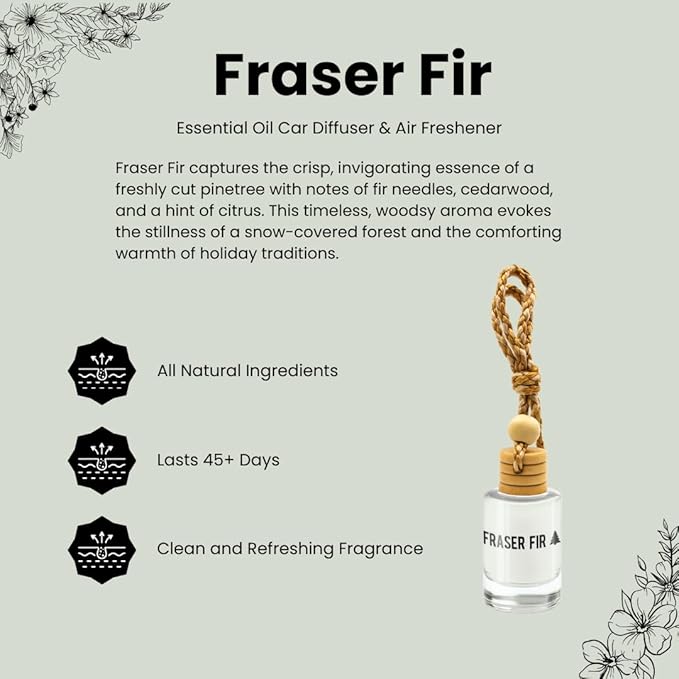 Fraser Fir Seasonal Car & Closet Air Freshener – Hanging Essential Oil Diffuser, Modern and Long Lasting Scent for Car, Bathroom, Closet – 2-Pack Air Freshener for men and women - Bloomnest