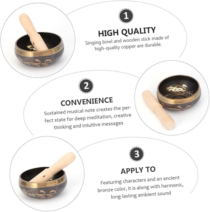 Beaupretty 1Set Tibetan Singing Bowl with Mallet Meditation Sound Bowl for Relaxation Yoga Mindfulness Durable Design for Home Travel - Bloomnest