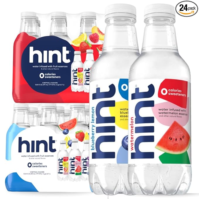 Hint Bottled Water, Red & White Variety Pack Bundle - Purified Flavored Water with Zero Calories, Sugar Free, Natural Flavors - 16 Fl Oz (Pack of 24) - Bloomnest