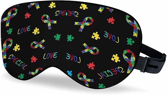 Awareness Day Sleep Eye Mask Autism Ribbon Men Women Sleep Mask with Adjustable Strap Eye Cover Eye Shade for Travel, Nap,Meditation - Bloomnest