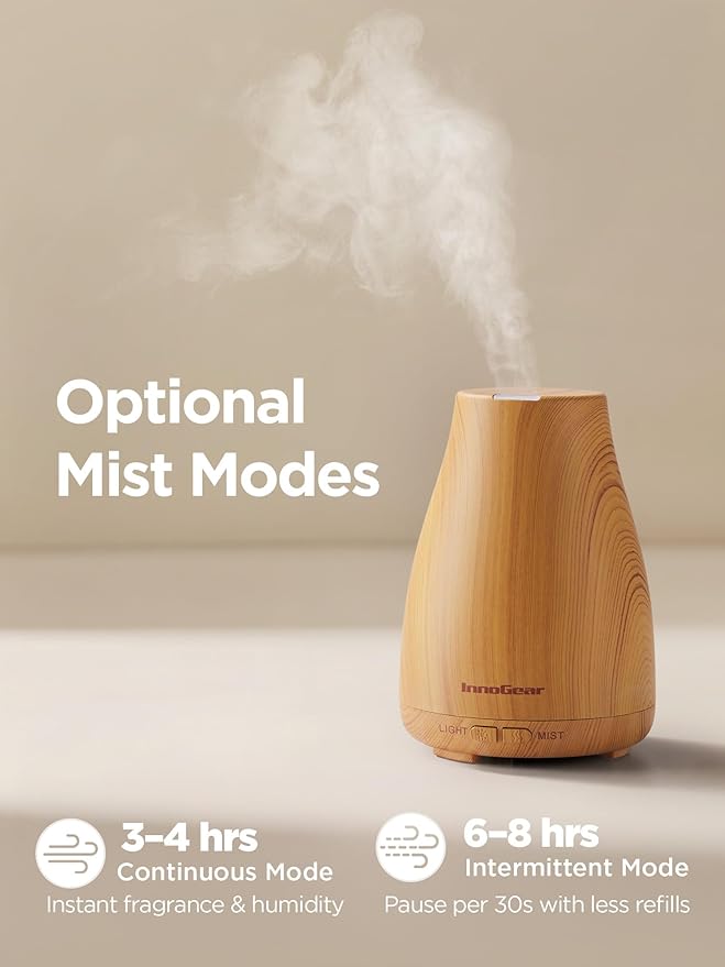 InnoGear Essential Oil Diffuser, Ultrasonic Diffusers for Home Aromatherapy Humidifier for Bedroom Room 7 Colors LED 2 Mist Mode Auto Off, Yellow - Bloomnest