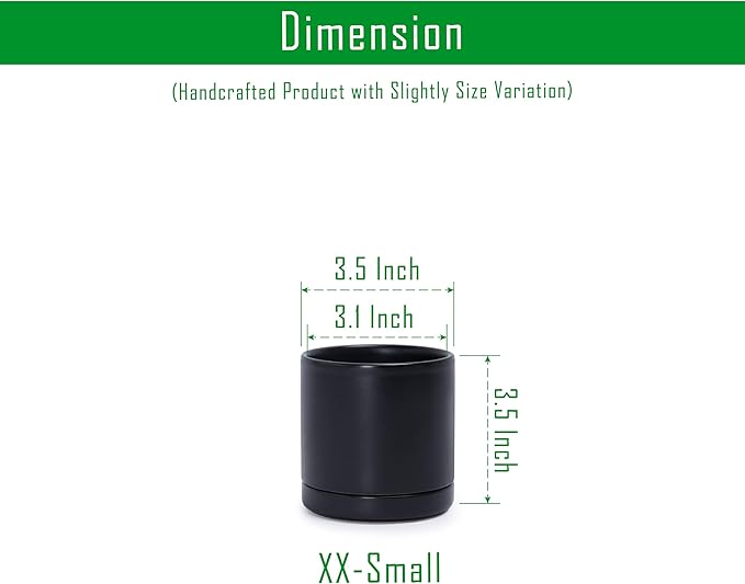 D'vine Dev Set of 2 Plants Pots, 3.5 Inch Ceramic Planter Pot for Plants with Drainage Hole and Saucer, Black, 94-V-A-2 - Bloomnest