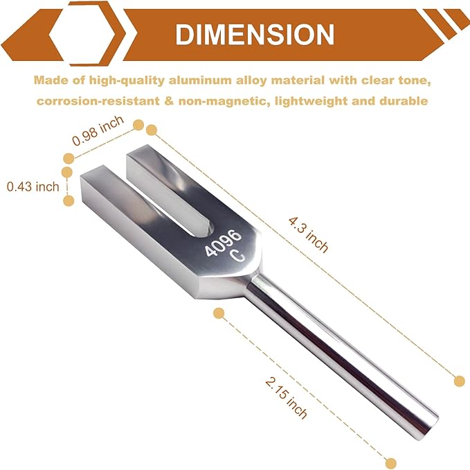 4096 Hz Tuning Fork, Crystal Tuning Fork for Healing, Medical-Grade with Wood Hammer and Soft Storage Bag - Bloomnest