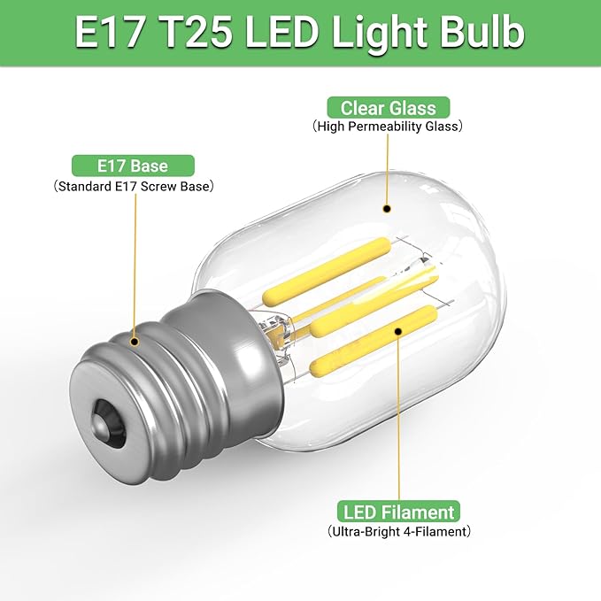 LED Microwave Light Bulbs Range Hood 40W Equivalent E17 Appliance Bulb Compatible with Whirlpool Maytag GE Kenmore 8206232A 5000k Daylight 4W 300LM CRI90 (Pack of 2) - Bloomnest