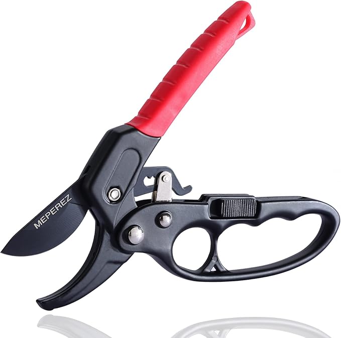 Ultra Sharp Germany Steel Pruning Shears - Cuts 3X Easier, Weak Hand Arthritis Snips, Rust-Resistant, Effortlessly 1-Inch Cut Capacity Garden Scissors, Ergonomic Handle (Reddish balck) - Bloomnest