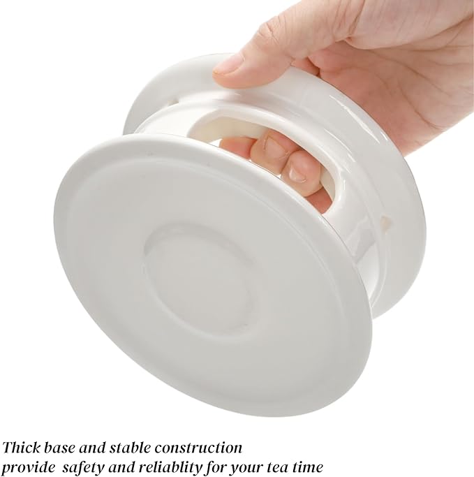 Ceramic Teapot Warmer, Gold Rim Teapot Heater with Candle Holder, White Porcelain Tea Kettle Holder Warming Base for Heating Coffee, Milk, Water, Soup