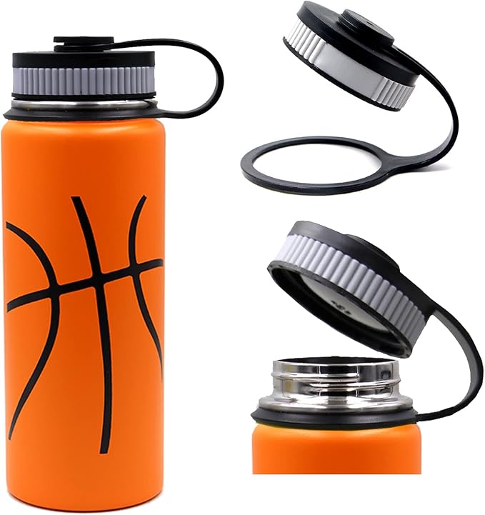 18 oz Basketball Water Bottle, Sports Flask Metal Travel Tumbler with 2 Lids, Stainless Steel Double Wall Vacuum Insulated Thermo Water Bottles, Basketball Accessories Stuff Gifts for Mom Boys Girls - Bloomnest