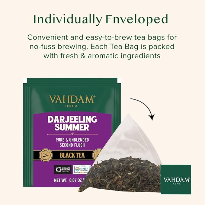 VAHDAM, Darjeeling Black Tea Bags (100 Count) High Caffeine, Non GMO, Gluten Free | Smooth & Sweet Tea With Distinguished Fruity Notes | Full Bodied - Bloomnest