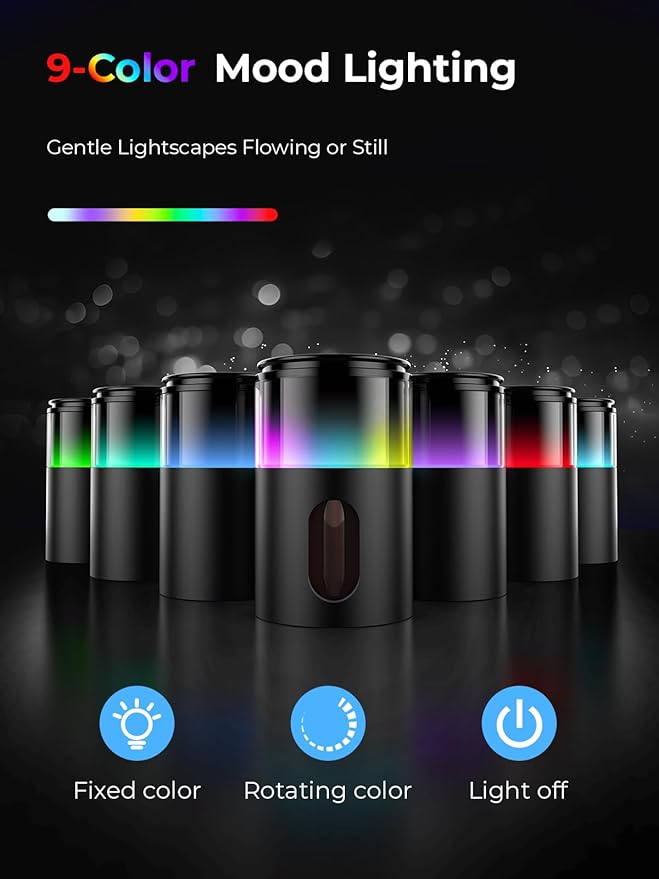 Waterless Diffuser for Essential Oil: Mini Battery Scent Diffuser for Room&Home&Car with 9 Colors LED Light - Aroma Cool Mist Machine Purple Black - Bloomnest