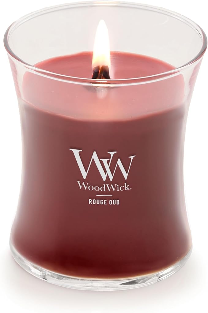 WoodWick Rouge Oud Gifts for Women and Men, 9.7 oz Medium Hourglass Candle with Crackling Wick - Bloomnest