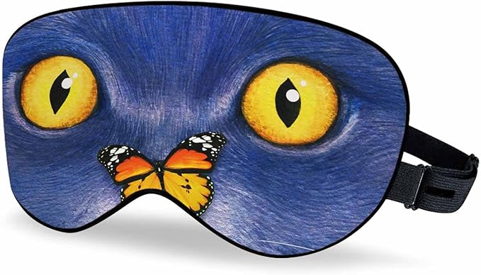 Butterfly Cat Sleep Eye Mask British Cat Cute Animal 3D Funny Men Women Sleep Mask with Adjustable Strap Eye Cover Eye Shade for Travel, Nap,Meditation - Bloomnest