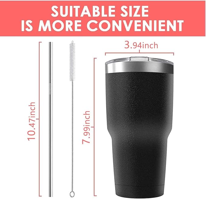 30oz Stainless Steel Travel Mug with Lid, Double Wall Vacuum Insulated Bulk Tumbler with Straws, Powder Coated Coffee Cup Suitable for Vehicle Cup Holders - Bloomnest