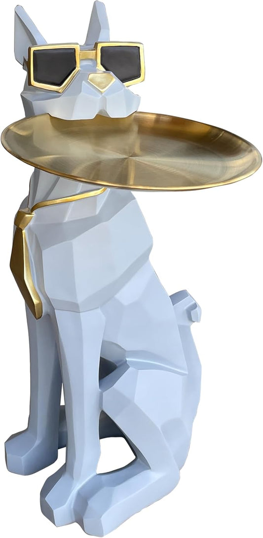 Beautiful and Elegant Decorative Pieces for Home, Dog Side Table with Tray and Storage，Dog 3D Sculpture Coffee Table Unique Home Decor(Gray) - Bloomnest