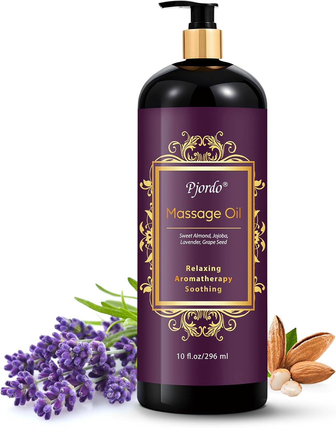Aromatherapy Lavender Massage Oil, 10 fl oz Relaxing Massage Oil for Massage Therapy with Grape Seed, Sweet Almond & Jojoba, Spa Quality Oils for Soothing, Calming