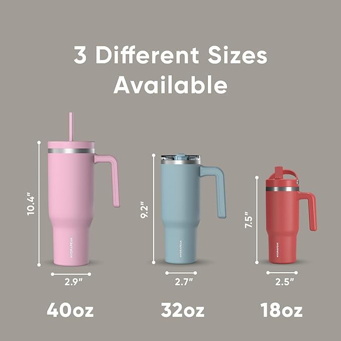 Hydrapeak Voyager 40 Oz Stainless Steel Tumbler with Handle, Insulated Water Bottle With Straw & Lid, Cupholder Friendly Reusable Travel Mug (Stone) - Bloomnest
