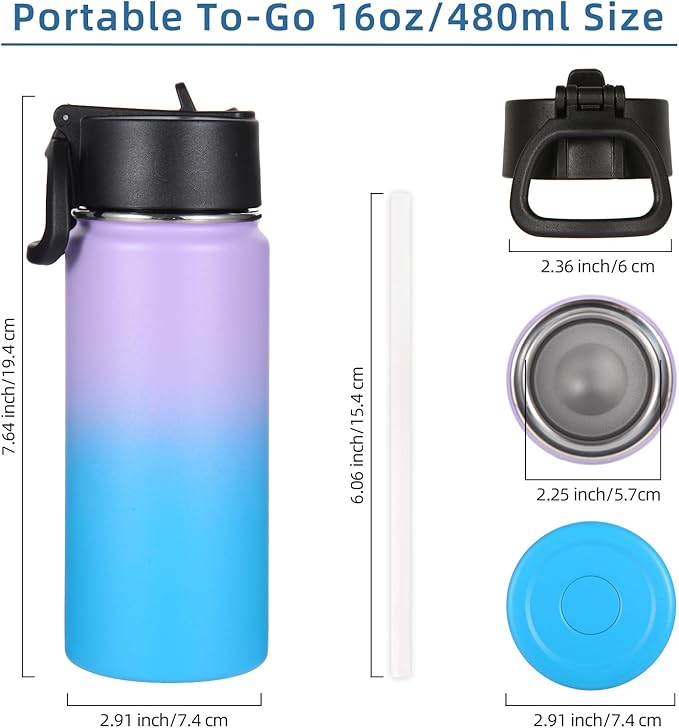 Volhoply 16 OZ Kids Water Bottle Bulk 8 Pack,Insulated Sports Bottles with Straw Lid,Stainless Steel Bottle with Handle Keep Cold & Hot,Double Wall Vacuum Tumbler Cups for School(Assorted, 8) - Bloomnest