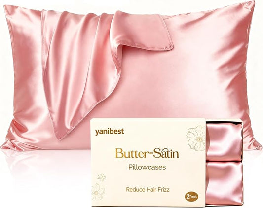 Yanibest Satin Pillowcase, Silk Pillow Cases for Hair and Skin with Zipper, Standard Pillow Cases Set of 2 for 20"x26", Exquisite Packaging for Women Men - Bloomnest